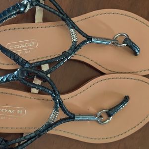 Coach Opal Black Snakeskin leather t-strap sandals size 7